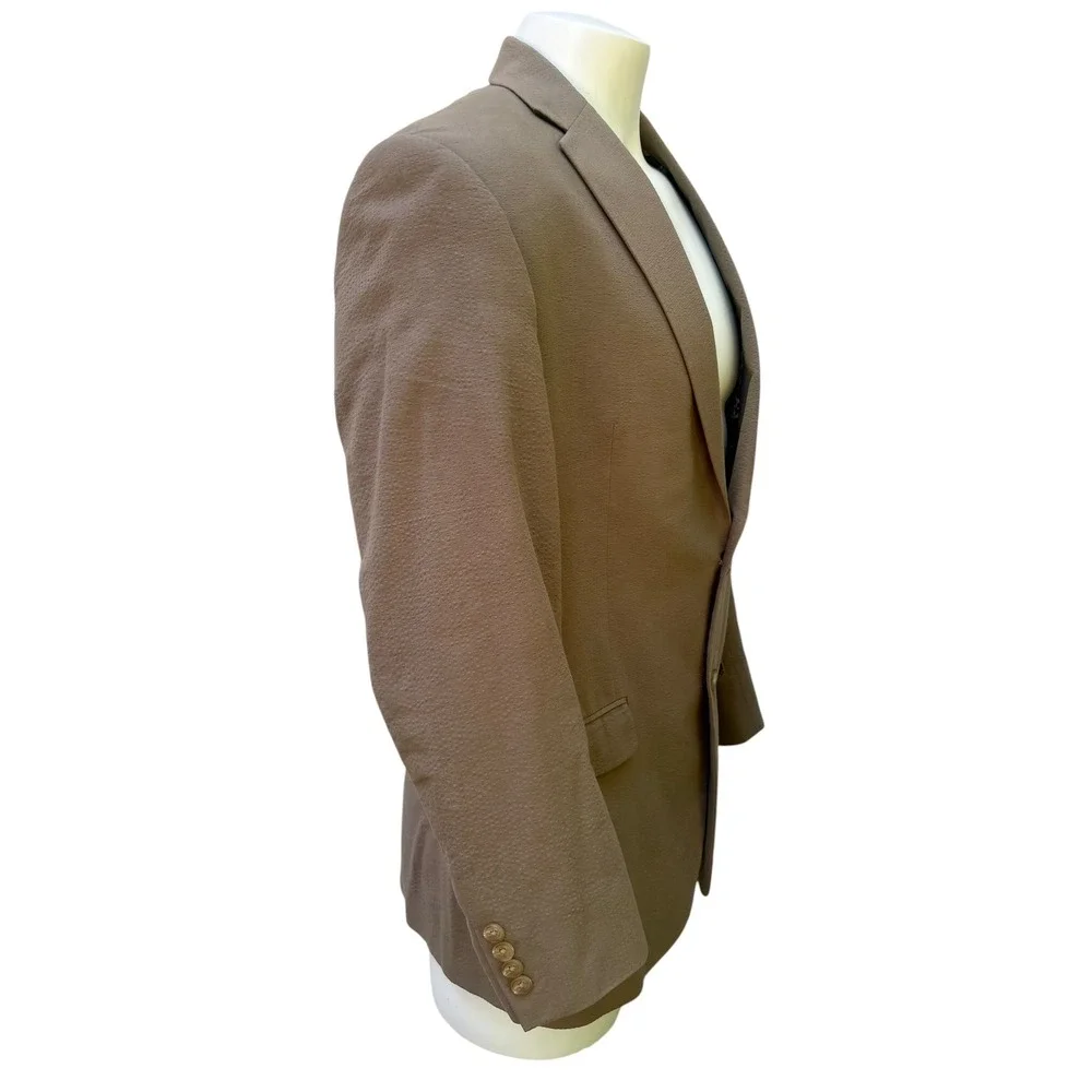 Lauren Ralph Lauren Blazer 40R Tan Seersucker Cotton Sport Coat 2-Button Preppy